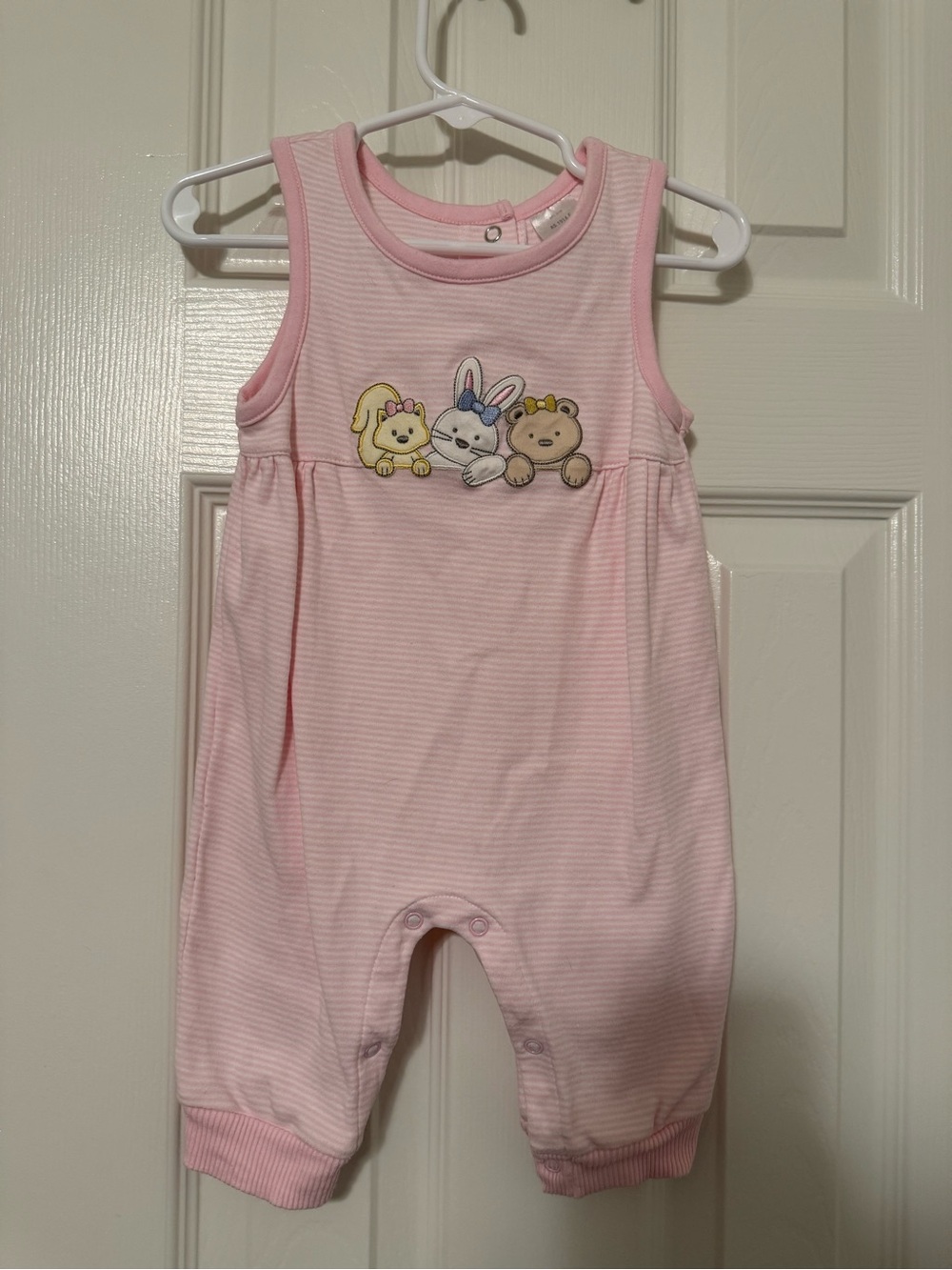 Pink and White Striped Baby Bodysuit with cute animals